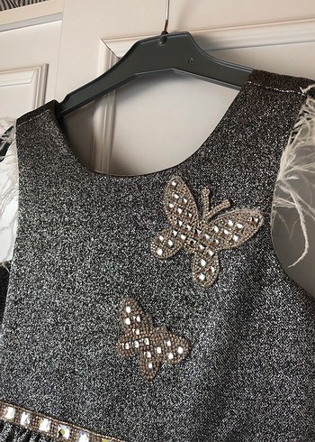 Gri Kelebek İşlemeli Kız abiye Elbisesi - Görsel 6