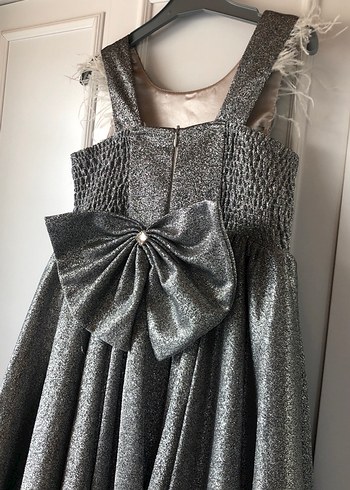 Gri Kelebek İşlemeli Kız abiye Elbisesi - Görsel 8