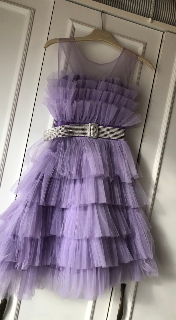 Mor Kat Kat Fırfırlı Kız Çocuk Elbisesi - Görsel 3