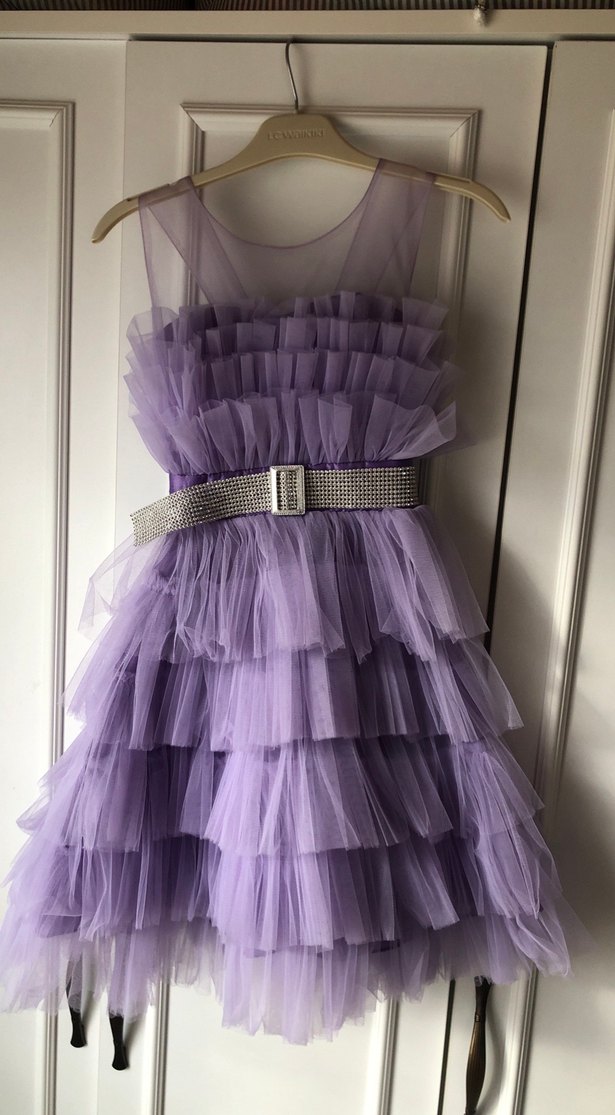 Mor Kat Kat Fırfırlı Kız Çocuk Elbisesi - Görsel 4