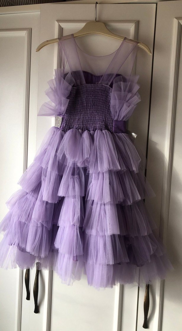 Mor Kat Kat Fırfırlı Kız Çocuk Elbisesi - Görsel 5