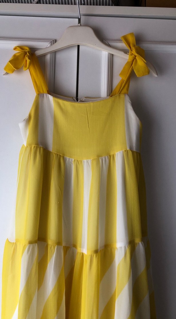 Sarı Fırfırlı Askılı Kız Elbisesi - Görsel 2