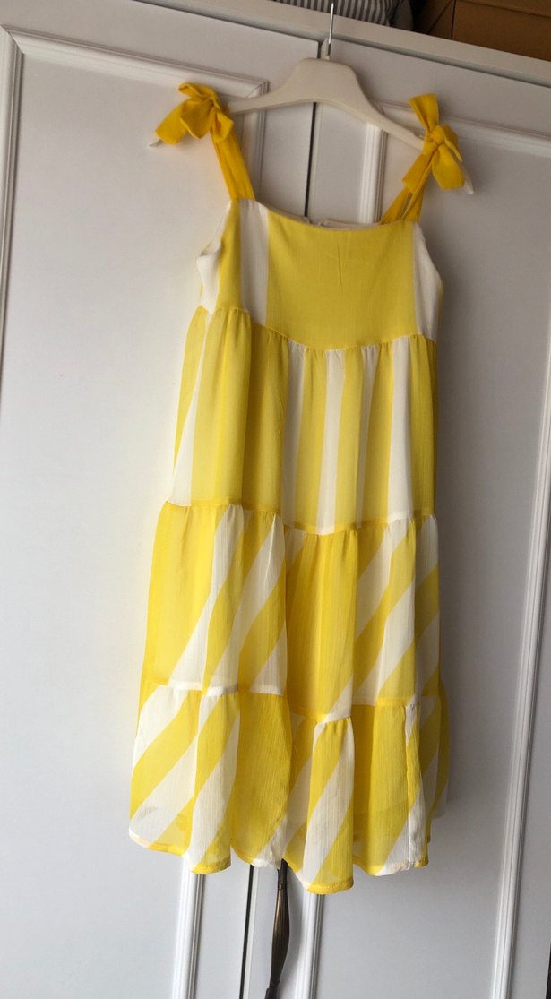 Sarı Fırfırlı Askılı Kız Elbisesi - Görsel 3