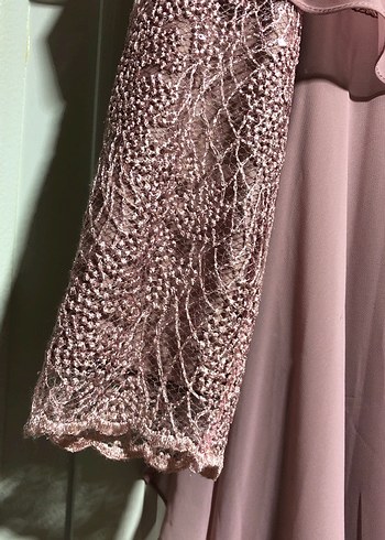 Pudra Pembe Drapeli Şifon Uzun Abiye Elbise - Görsel 7