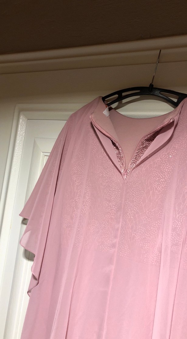 Pudra Pembe Drapeli Şifon Uzun Abiye Elbise - Görsel 4