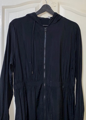 Kadın Siyah Uzun Bol Kesim Yağmurluk-Hırka - Görsel 2