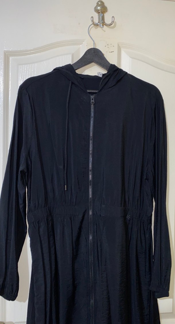 Kadın Siyah Uzun Bol Kesim Yağmurluk-Hırka - Görsel 2