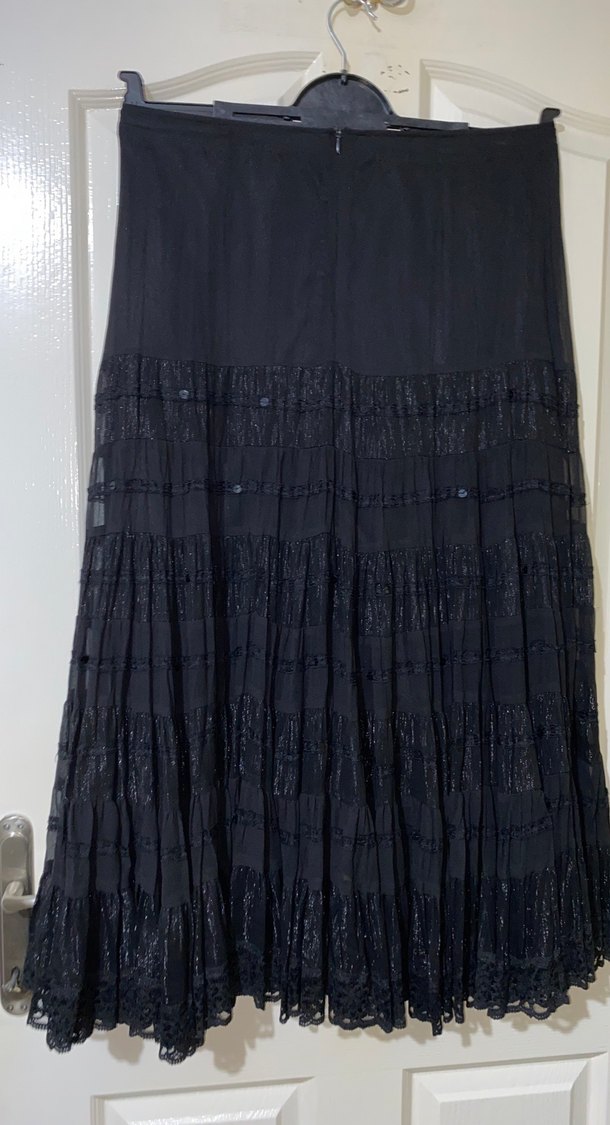 Vintage Uzun Siyah Piliseli Keten Etek - Görsel 3