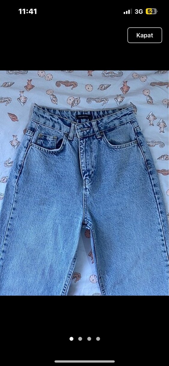 Düğmeli Bol Kesim Midi Boy Mavi Kot Pantolon - Görsel 3