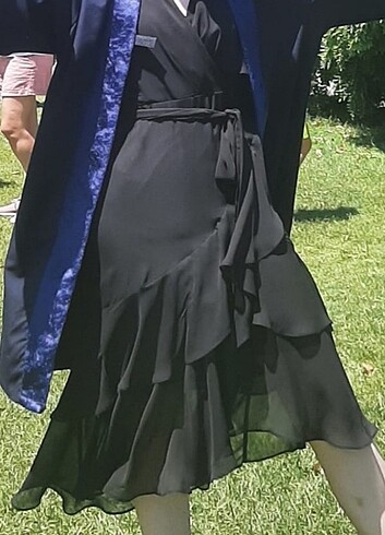 s Beden siyah Renk Kruvaze Yaka Şifon Elbise