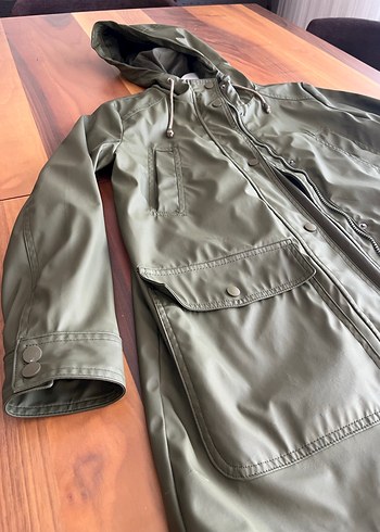 Kadın Haki Midi Yağmurluk Kapüşonlu - Görsel 3