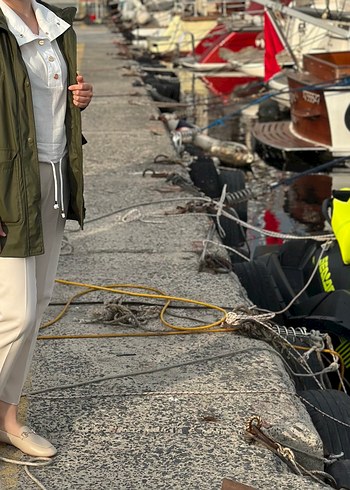 Kadın Haki Midi Yağmurluk Kapüşonlu - Görsel 2