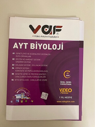 VAF AYT BİYOLOJİ VİDEOLU KONU ANLATIM FASİKÜLÜ