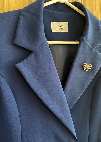 38 Beden Düğmeli Lacivert Midi Kadın Blazer Ceket