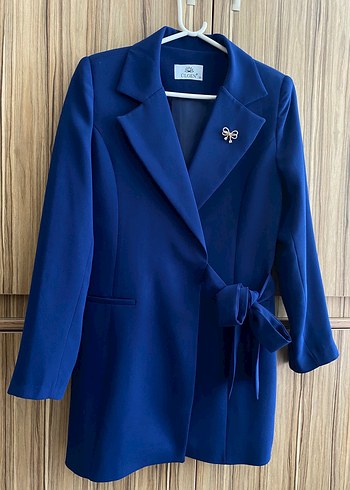 Düğmeli Lacivert Midi Kadın Blazer Ceket