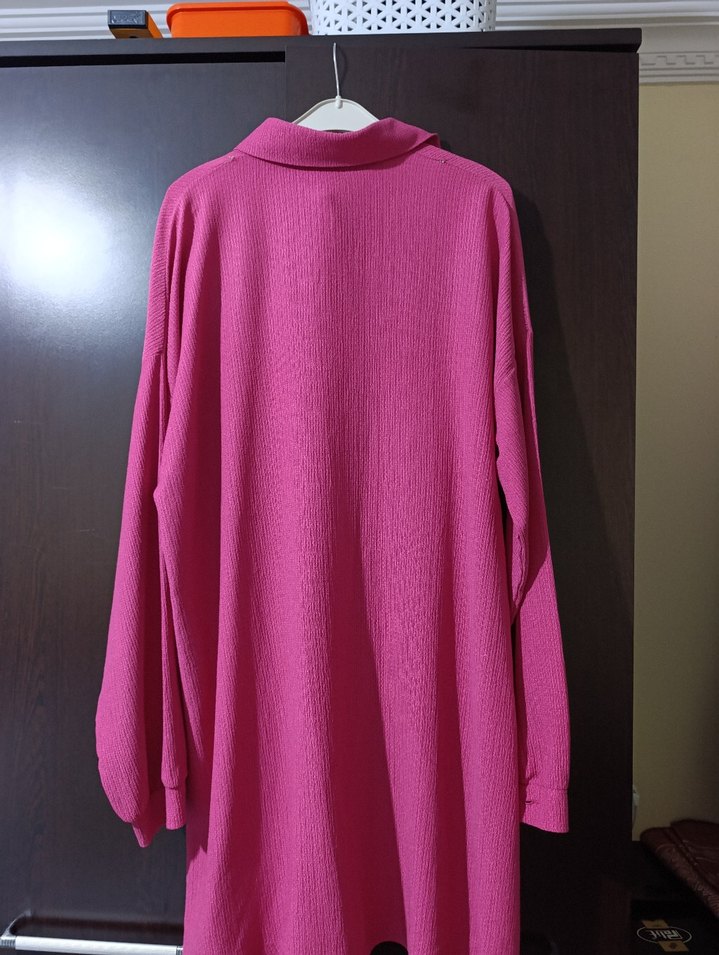 Düğmeli Uzun Kollu Pembe Kadın Gömlek - Görsel 2