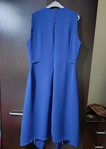 Mavi Parlak Midi Kadın yelek V Yaka - Görsel 4