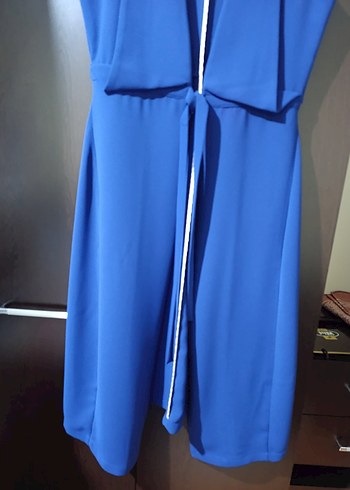 Mavi Parlak Midi Kadın yelek V Yaka - Görsel 3