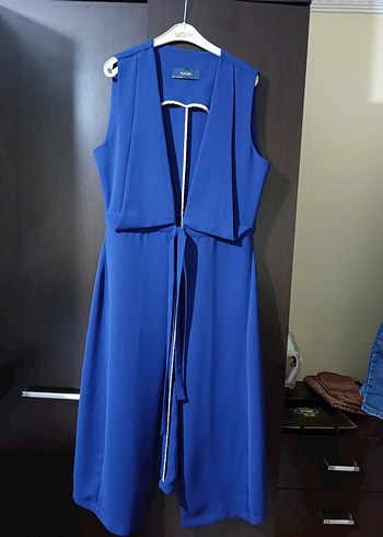 Mavi Parlak Midi Kadın yelek V Yaka - Görsel 8