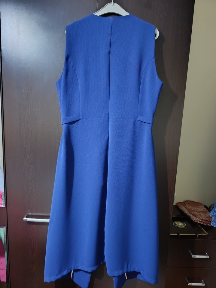 Mavi Parlak Midi Kadın yelek V Yaka - Görsel 4