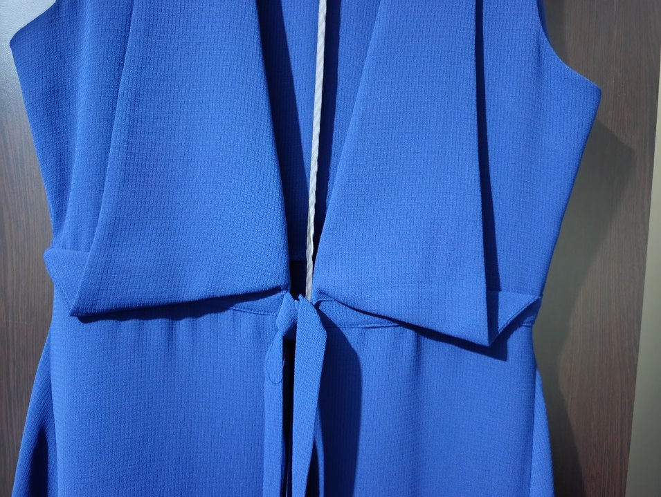 Mavi Parlak Midi Kadın yelek V Yaka - Görsel 2