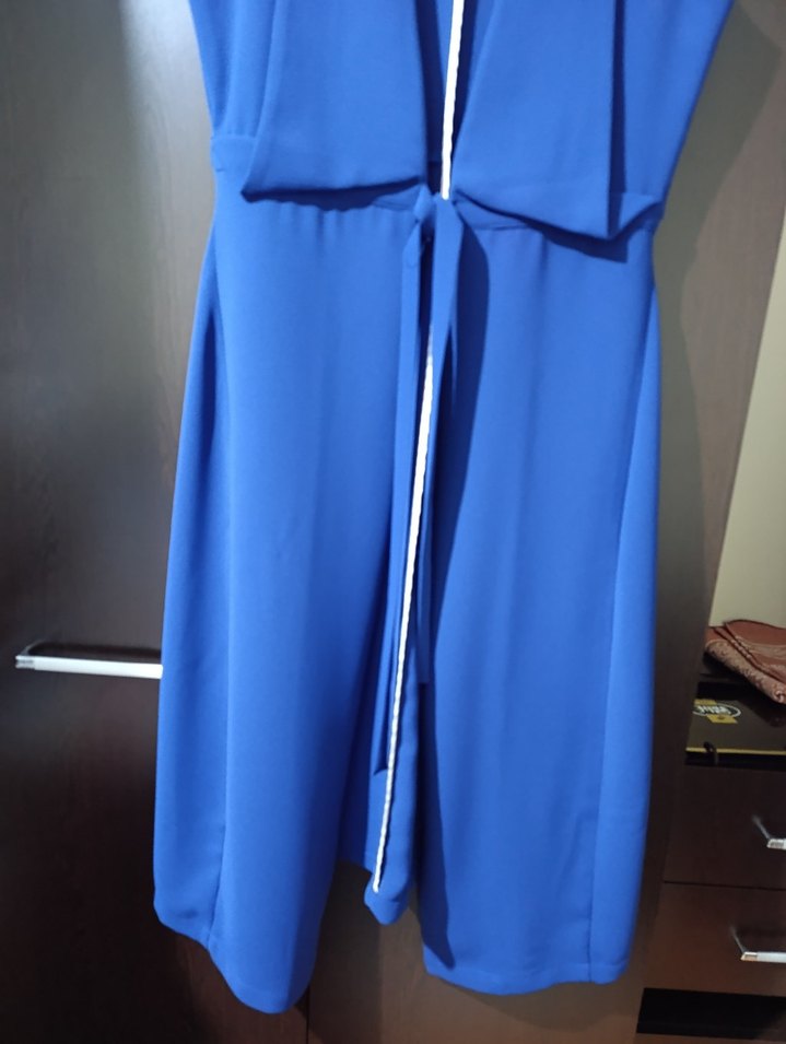 Mavi Parlak Midi Kadın yelek V Yaka - Görsel 3