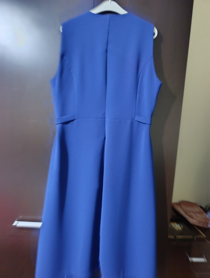 Mavi Parlak Midi Kadın yelek V Yaka - Görsel 5