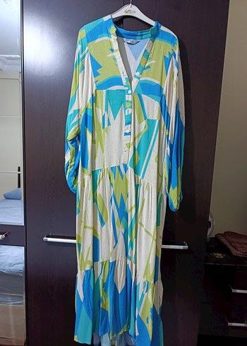 Bohem Çok Renkli Uzun Salaş Elbise - Görsel 4