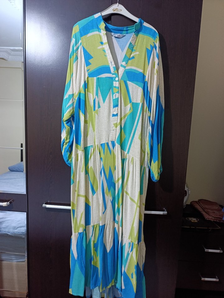 Bohem Çok Renkli Uzun Salaş Elbise - Görsel 4