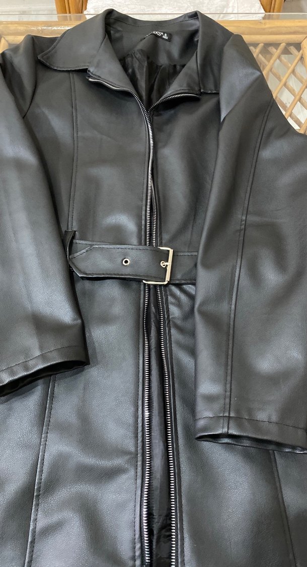 Siyah Deri Biker Kemerli Ceket - Görsel 3