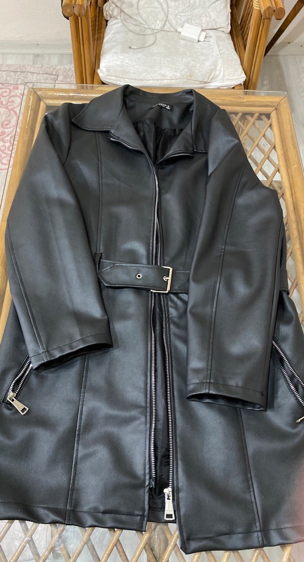 Siyah Deri Biker Kemerli Ceket - Görsel 2