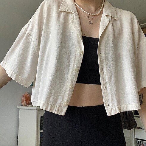 Zara kısa kollu keten karışımlı gömlek