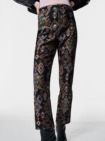 desenli geniş paça pantolon