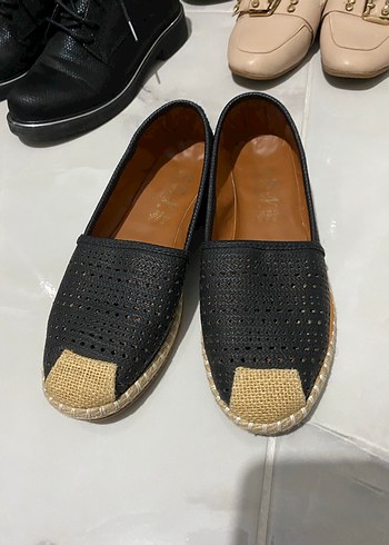 Siyah deri ucu hasır espadril, yumuşacıktır rahattır - Görsel 2