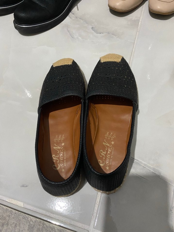 Siyah deri ucu hasır espadril, yumuşacıktır rahattır - Görsel 3