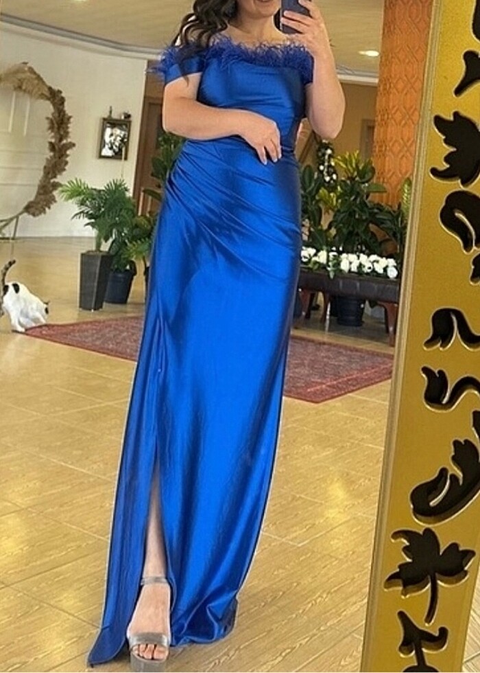 Mavi abiye bir kez giyildi saten kumaş - Görsel 2