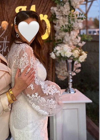 Uzun Kollu Beyaz Dantel Denizkızı isteme söz elbisesi - Görsel 4