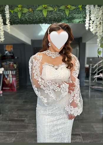 xl Beden beyaz Renk Uzun Kollu Beyaz Dantel Denizkızı isteme söz elbisesi