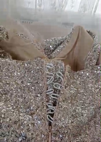 Gri payetli Drapeli Uzun Abiye Elbise - Görsel 5