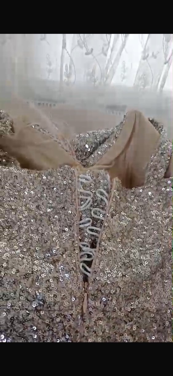 Gri payetli Drapeli Uzun Abiye Elbise - Görsel 5