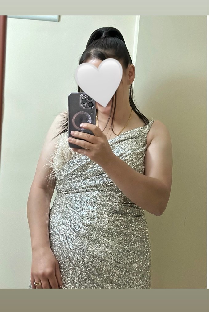 Gri payetli Drapeli Uzun Abiye Elbise - Görsel 3