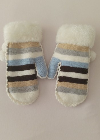 Kız Çocuk Beyaz Bohem Kürklü Eldiven - Görsel 2