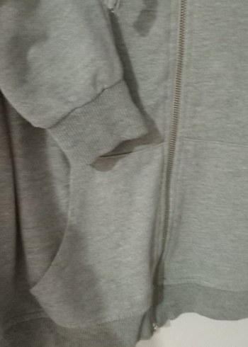 Gri Kapüşonlu Fermuarlı Kadın Sweatshirt - Görsel 2