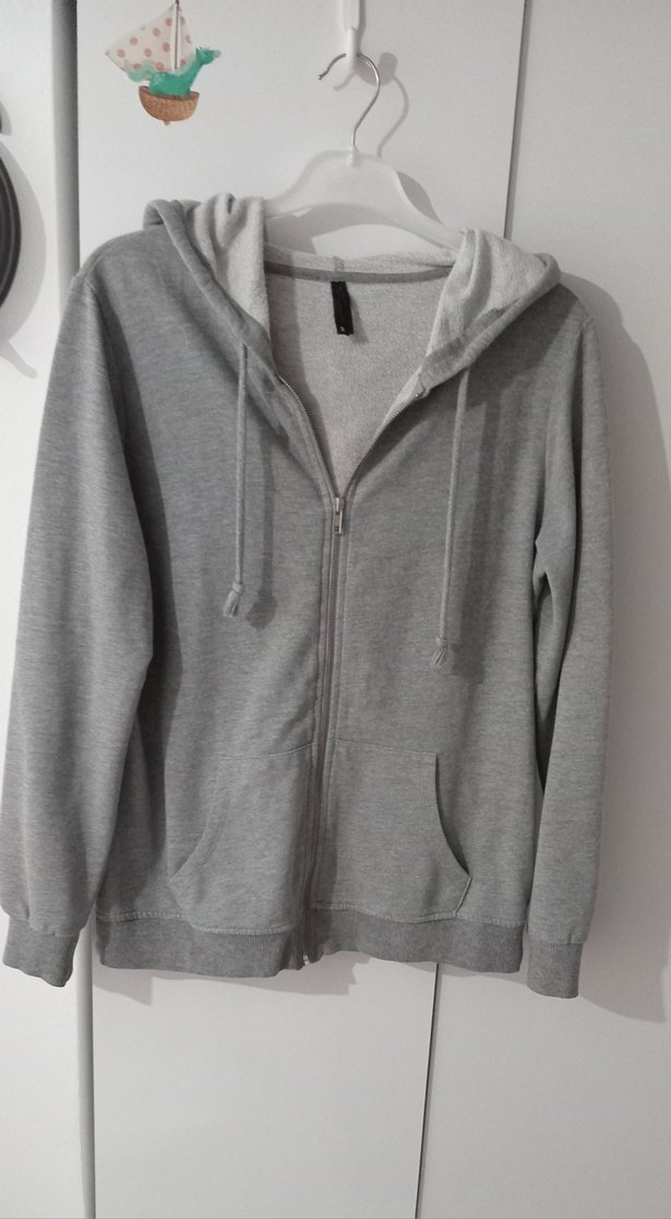 Gri Kapüşonlu Fermuarlı Kadın Sweatshirt - Görsel 5