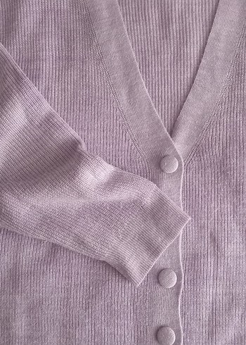 Lila renkli V Yaka Düğmeli Kadın Hırka - Görsel 5