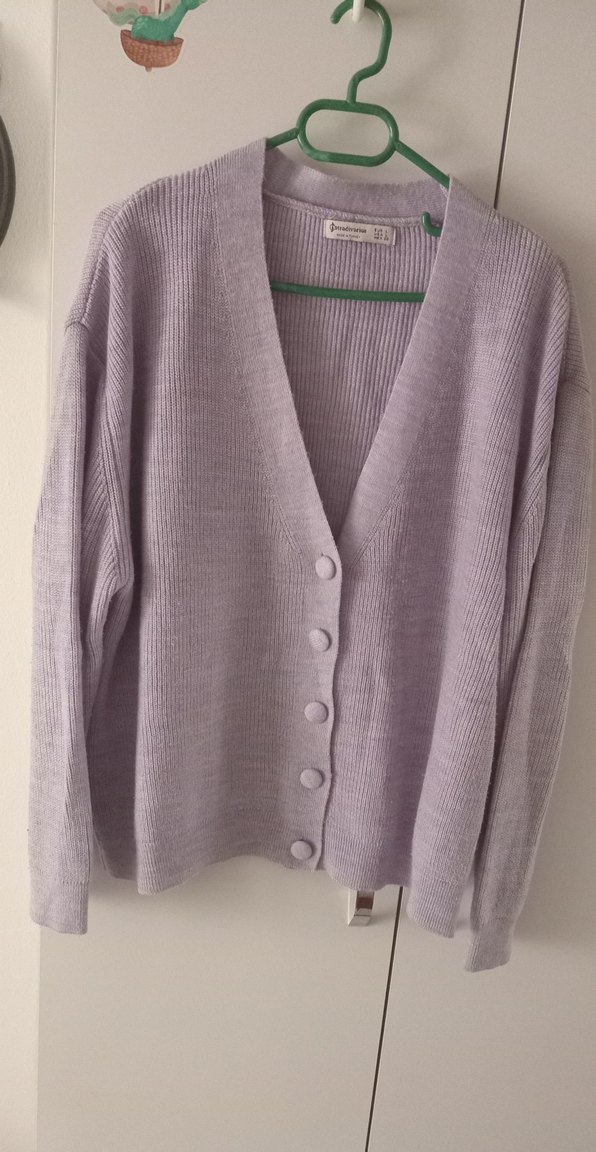 Lila renkli V Yaka Düğmeli Kadın Hırka - Görsel 4