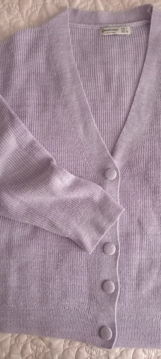 Lila renkli V Yaka Düğmeli Kadın Hırka - Görsel 5