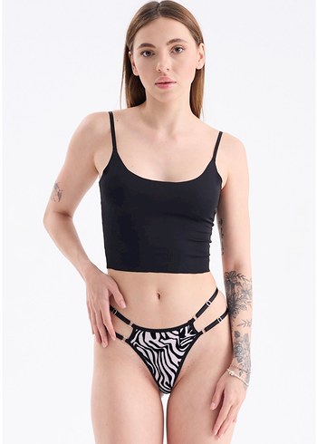 Diger Siyah Zebra Desenli Mini Kadın İç Çamaşırı