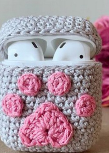 Beyaz Pembe Pençe Desenli Kulaklık kılıfı - Görsel 2