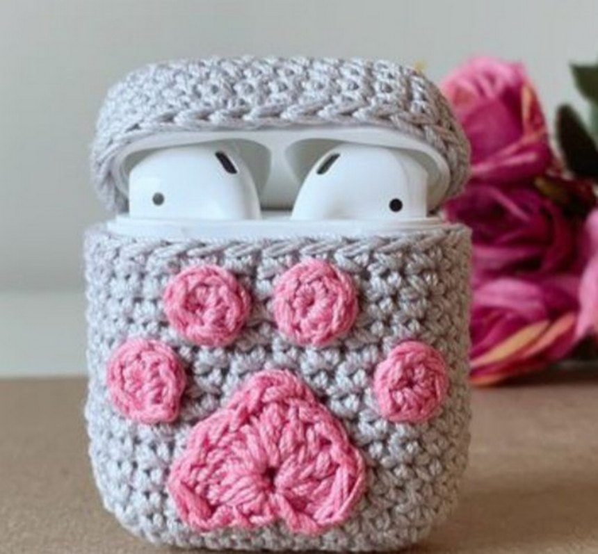 Beyaz Pembe Pençe Desenli Kulaklık kılıfı - Görsel 2